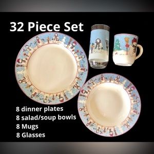 SNOWMAN PARADE 32 Piece Dish Set.               Use All Winter
